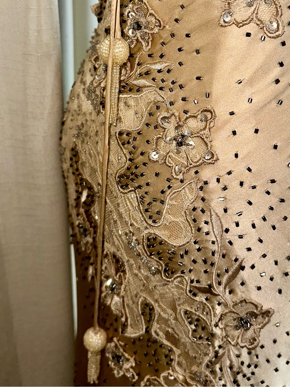 Vintage 2005 Sue Wong Nocturne Silk Beaded Halter Gown Champagne Size 4 - Picture 8 of 10